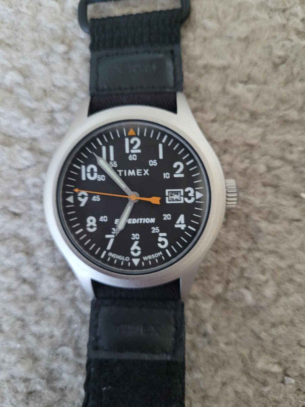 Like-new Timex Expedition watch with Indiglo, Velcro strap--never worn